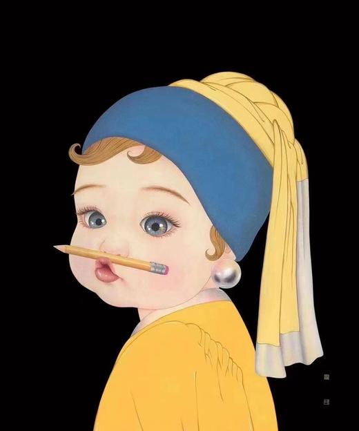 叼铅笔的珍珠耳环女孩-那小先 商品图0