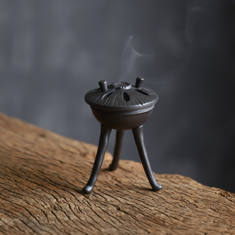 「禅意陶瓷仿古盘香塔香香炉摆件」创意家居居室复古檀香香薰炉三足鼎
