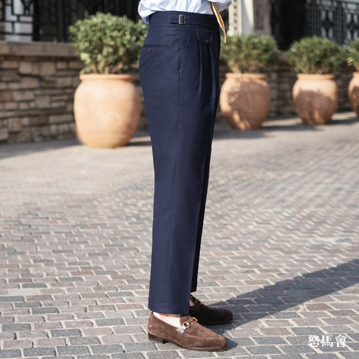 Huddersfield Quest Cottons 300克高克重高密度埃及棉藏蓝色意式工艺裤装 商品图3