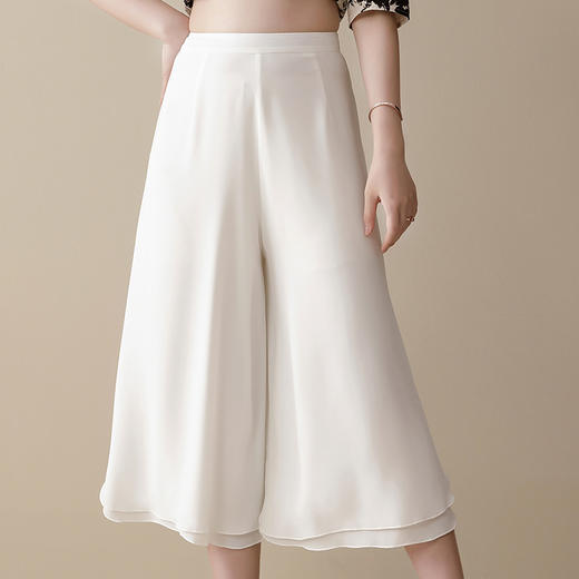 上海旗袍厂AYK-QF-210405双层雪纺白裤女宽松薄款七分裤阔腿裤2021夏新品简约时尚女裤 商品图0