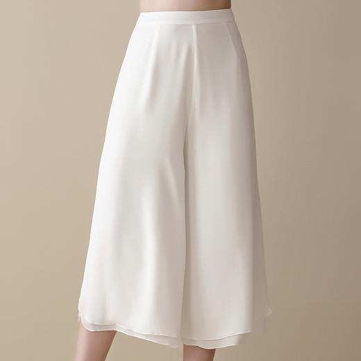 上海旗袍厂AYK-QF-210405双层雪纺白裤女宽松薄款七分裤阔腿裤2021夏新品简约时尚女裤 商品图3