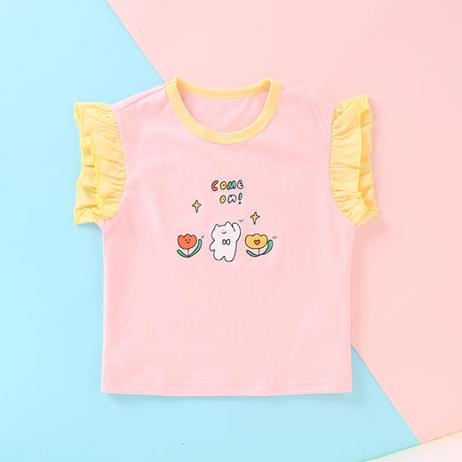 龙之涵儿童荷叶袖短袖T恤男女童全棉短袖背心 商品图5