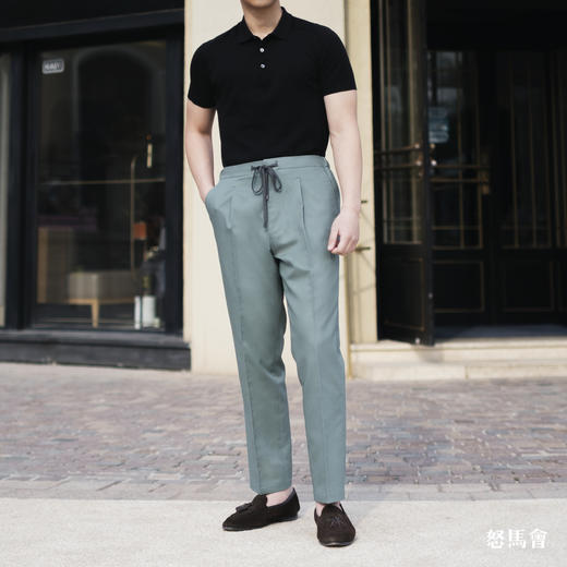 Huddersfield Quest Cottons 300克高克重高密度埃及棉绿色意式工艺裤装 商品图2