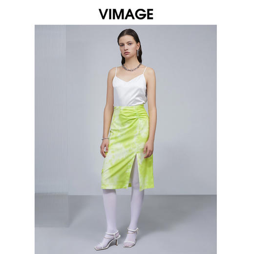 VIMAGE纬漫纪夏季优雅时尚高腰开叉百搭半身裙包臀裙女V1506119 商品图1