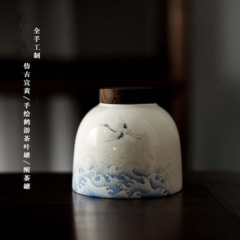 「仿古陶瓷茶叶罐」醒茶罐 手绘中式复古陶瓷小茶罐 茶仓储茶罐