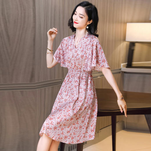 上海旗袍厂ASE-2305 V领印花知性真丝连衣裙桑蚕丝 商品图1