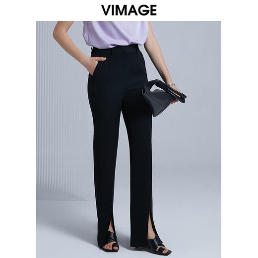 VIMAGE纬漫纪春夏新款时尚修身开叉喇叭裤高腰显瘦女长裤V1505109 商品图1