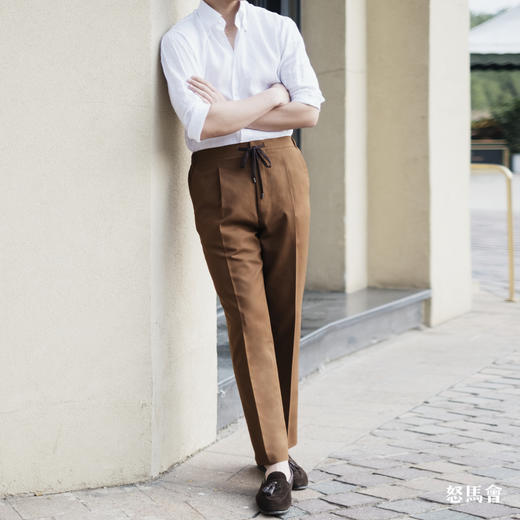 Huddersfield Quest Cottons 300克高克重高密度埃及棉棕色意式工艺裤装 商品图0