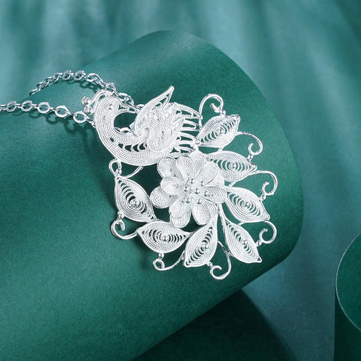 S990银孔雀胸针【WBXZ002】中花 (不含链)花丝吊坠2105 商品图0