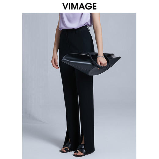 VIMAGE纬漫纪春夏新款时尚修身开叉喇叭裤高腰显瘦女长裤V1505109 商品图3