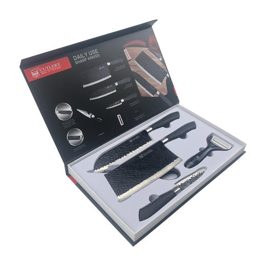 锤纹刀具5件套礼品套装厨房套刀不锈钢水果刀锻打菜 商品图3