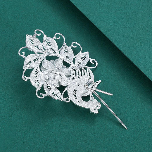 S990银孔雀胸针【WBXZ002】中花 (不含链)花丝吊坠2105 商品图2