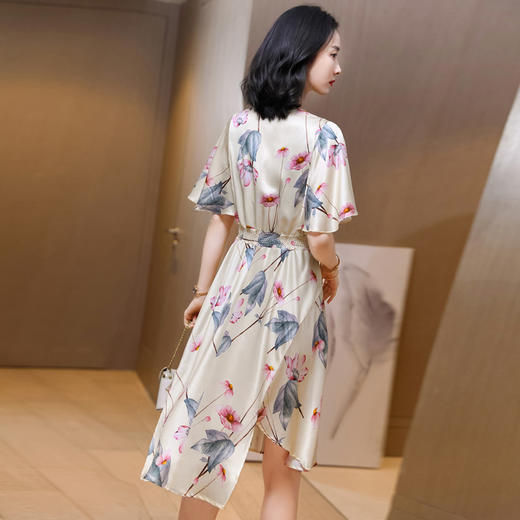 上海旗袍厂ASE-2305 V领印花知性真丝连衣裙桑蚕丝 商品图3