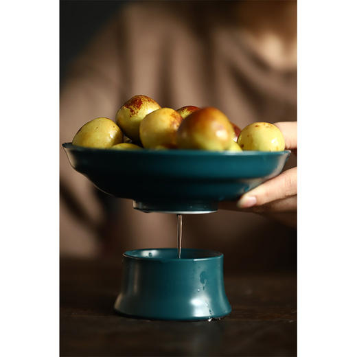 「新中式可沥水果盘」家用古典陶瓷高脚茶点盘 茶具点心干果碟零食托盘 商品图1