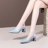 OLD- 5502 2021年夏季新款英伦风凉鞋女粗跟中跟鞋后空蓝色时尚尖头米色女鞋 商品缩略图5