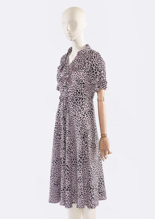 领口荷叶收腰扇形摆连衣裙 商品图1