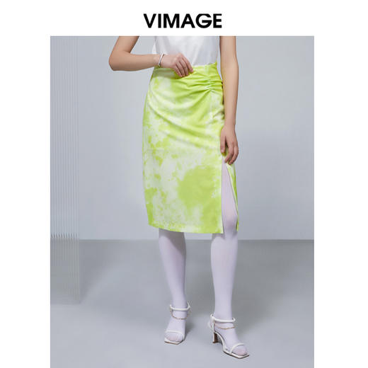 VIMAGE纬漫纪夏季优雅时尚高腰开叉百搭半身裙包臀裙女V1506119 商品图2