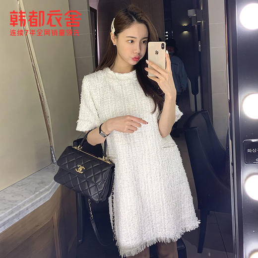 韩都衣舍2021夏装新款小香风时尚chic流苏短款连衣裙PS9013諨 商品图0