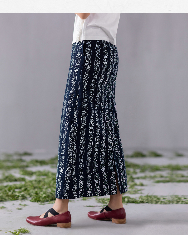 蓝印花布系列蓝染棉复古百搭半身裙1903288生活在左