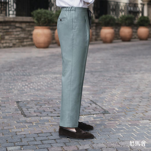 Huddersfield Quest Cottons 300克高克重高密度埃及棉绿色意式工艺裤装 商品图3