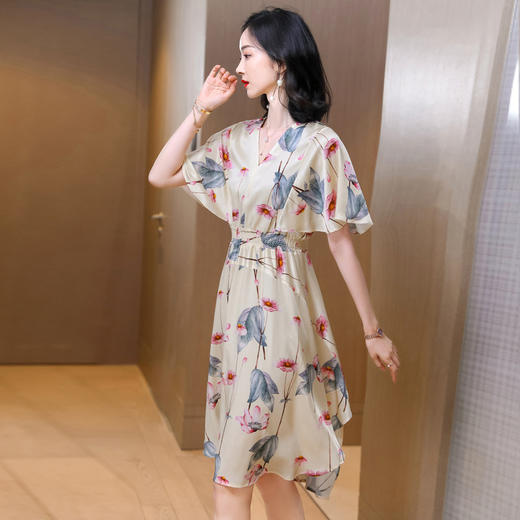 上海旗袍厂ASE-2305 V领印花知性真丝连衣裙桑蚕丝 商品图2