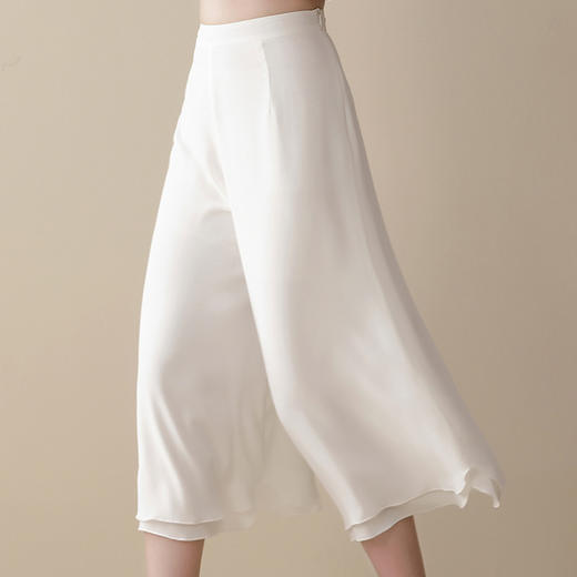上海旗袍厂AYK-QF-210405双层雪纺白裤女宽松薄款七分裤阔腿裤2021夏新品简约时尚女裤 商品图2
