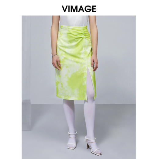VIMAGE纬漫纪夏季优雅时尚高腰开叉百搭半身裙包臀裙女V1506119 商品图0