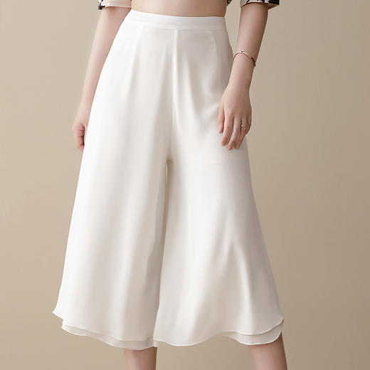 上海旗袍厂AYK-QF-210405双层雪纺白裤女宽松薄款七分裤阔腿裤2021夏新品简约时尚女裤 商品图1