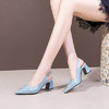 OLD- 5502 2021年夏季新款英伦风凉鞋女粗跟中跟鞋后空蓝色时尚尖头米色女鞋 商品缩略图1