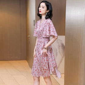 上海旗袍厂ASE-2305 V领印花知性真丝连衣裙桑蚕丝