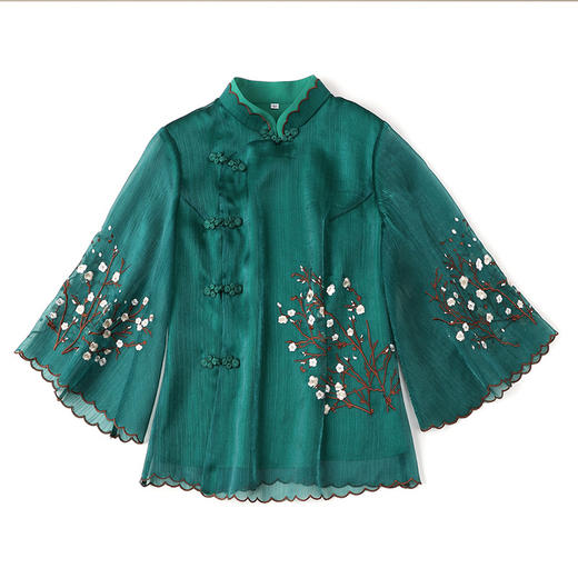 上海旗袍厂AYK-QF-210121亮丝绣树枝梅上衣女改良七分袖立领唐装女2021夏季新品国风女装 商品图4