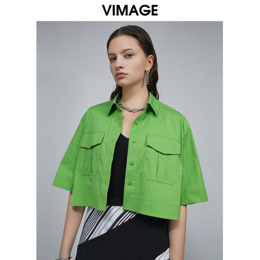 VIMAGE纬漫纪女装夏季新款时尚轻薄透气开衫短款上衣V1509122 商品图1
