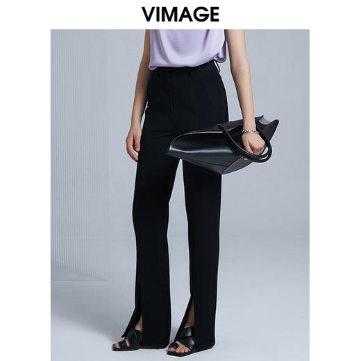 VIMAGE纬漫纪春夏新款时尚修身开叉喇叭裤高腰显瘦女长裤V1505109 商品图4