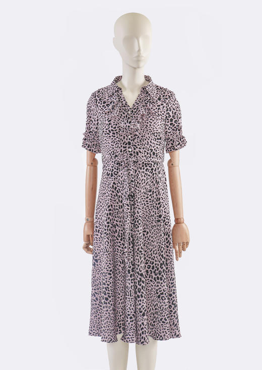 领口荷叶收腰扇形摆连衣裙 商品图0