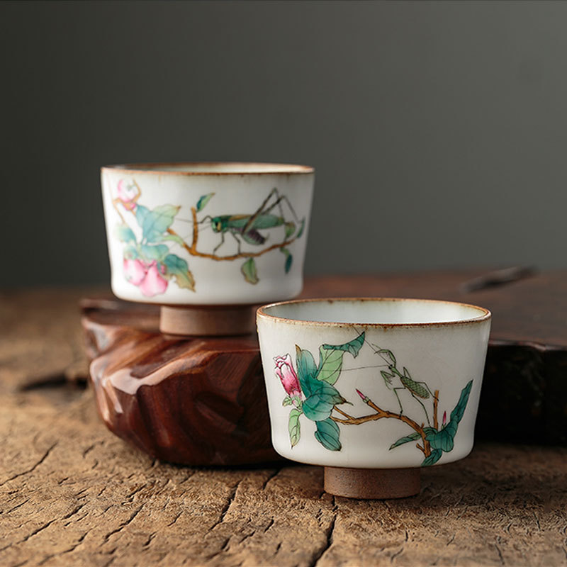 「汝窑手绘品茗杯功夫小茶杯」开片可养 景德镇手工陶瓷主人杯单杯