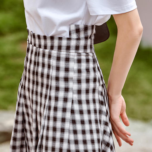 欧芮儿黑白格子半身裙2021新款高腰显瘦优雅气质复古不规则裙 商品图2