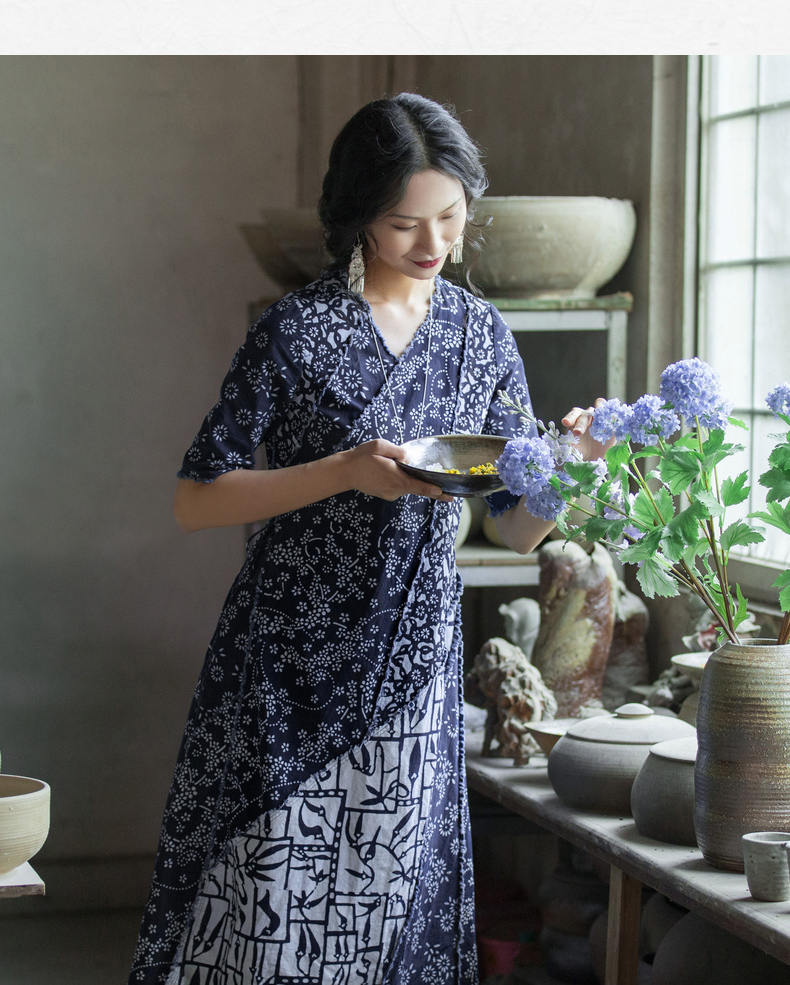 【林栖日着】非遗 | 植物染 | 蓝印花布系列原创设计连衣裙水田衣1994