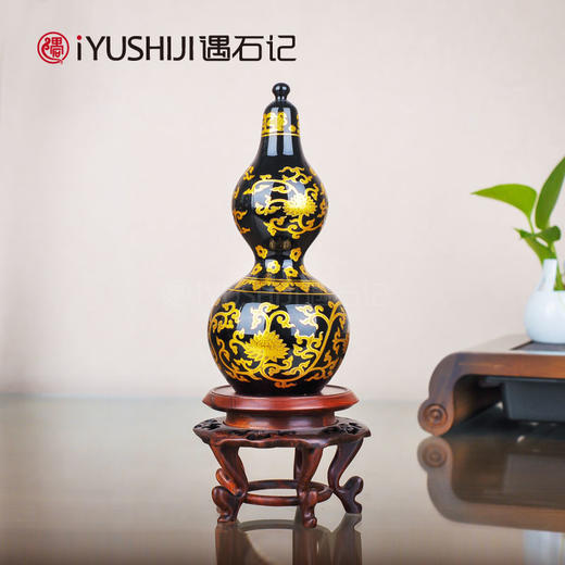 遇石记泰山三宝之泰山宝福禄 缠枝莲纹葫芦 泰山墨玉