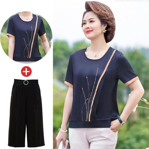【服饰鞋包】*木清清夏装短袖雪纺t恤套装中老年女夏季洋气休闲 商品图3