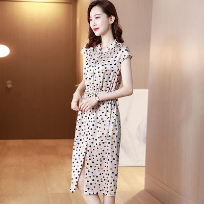 TC- 85910桑蚕丝真丝连衣裙年轻款丝绸夏季重磅短袖波点收腰气质裙子2021新 商品图3