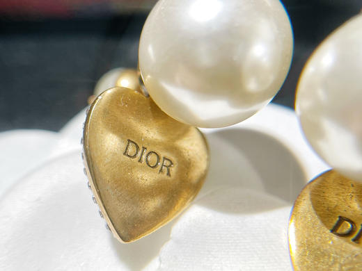 DIOR迪奥桃心满钻珍珠耳钉耳环 商品图6