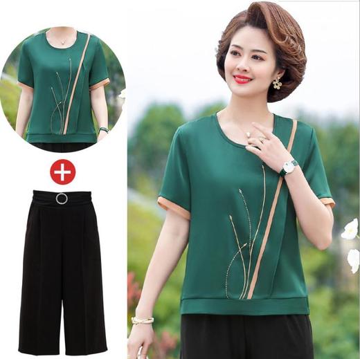 【服饰鞋包】*木清清夏装短袖雪纺t恤套装中老年女夏季洋气休闲 商品图4