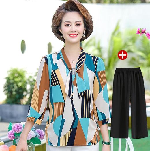 【服饰鞋包】木清清夏装中袖小衫套装中年妈妈夏装洋气t恤 商品图2