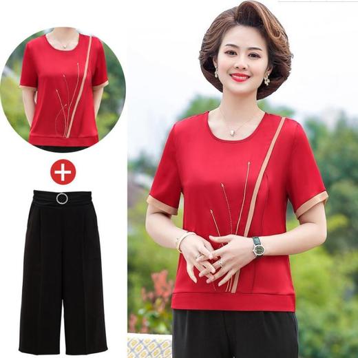 【服饰鞋包】*木清清夏装短袖雪纺t恤套装中老年女夏季洋气休闲 商品图5
