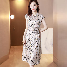 TC- 85910桑蚕丝真丝连衣裙年轻款丝绸夏季重磅短袖波点收腰气质裙子2021新