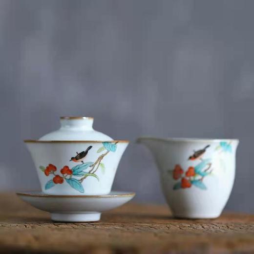 「汝窑手绘三才盖碗功夫茶杯公道杯」开片可养景德镇手工陶瓷三泡台 分茶器 主人杯 商品图1