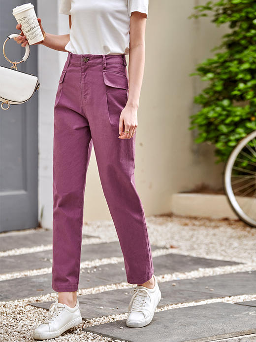 欧芮儿丁香紫牛仔裤女2021新款气高腰显瘦气质直筒九分老爹裤 商品图2