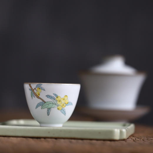 「汝窑手绘枇杷品茗杯功夫茶杯」景德镇手工陶瓷 单杯主人杯开片可养 商品图2