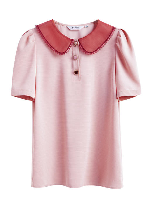 欧芮儿粉色雪纺衫女2021领百搭宽松洋气设计感小众上衣 商品图3