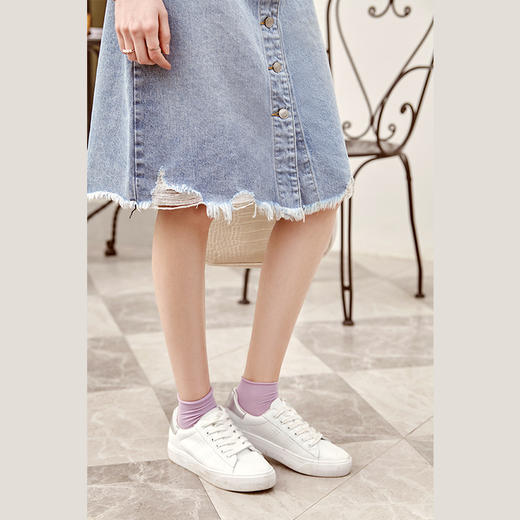 欧芮儿牛仔半身裙女2021新款高腰单排扣毛边开叉中长款A字裙 商品图1